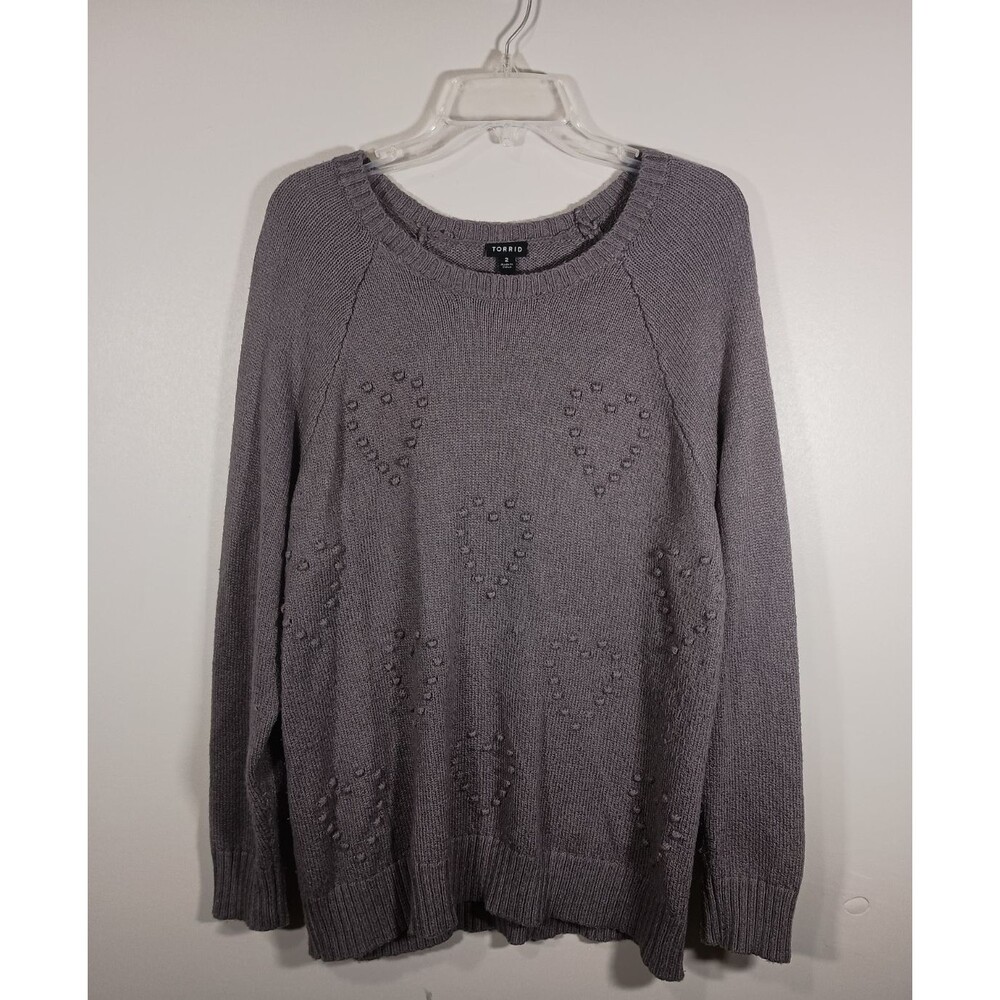 Torrid Crew neck Sweater Gray Purple Raglan Jacquard Heart Plus Size 2X